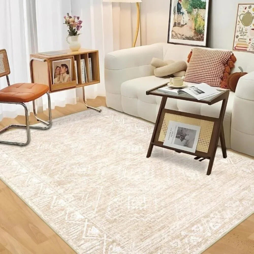 New 4x6 Beige Moroccan Area Rug, Washable Non-Slip Carpet for Entry & Room Decor